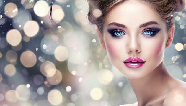 Beautiful female model with perfect makeup and amazing hairstyle photoshot session. AI Generative.