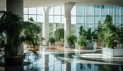 Fototapeta premium Indoor plants in a modern office building