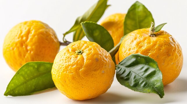 Bright citrus Yuzu fruit with white background and path.