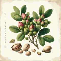 Poster Watercolor pistachio vintage retro poster design. Vector pistachio illustration, fruits theme. © ku4erashka