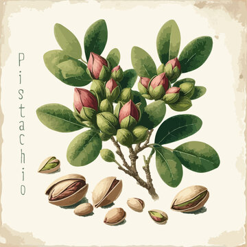 Watercolor pistachio vintage retro poster design. Vector pistachio illustration, fruits theme.