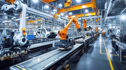 State-of-the-Art Car Manufacturing: Robotic Automation on the Assembly Line - obrazy, fototapety, plakaty