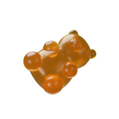 3D render orange gummy bear. Realistic gummyfied. Sweet Chewable supplements. Chewy delicious snack. Edible health candy. Vector illustration fruit dessert. menthol Gummy Form factor vitamins.