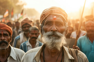 Farmer's march for justice, a visually striking image featuring indian farmers marching in unity. - obrazy, fototapety, plakaty