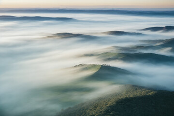 Fototapeta na wymiar mist over the sea and island landscape