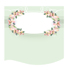 ornamental decorative element with watercolor flowers wreath in circle, wedding card