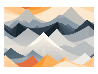 Colorful mountain range wall art, symbolic scenery landscapes stencil art outdoor scenes vector illustration