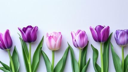 pink tulips on white background