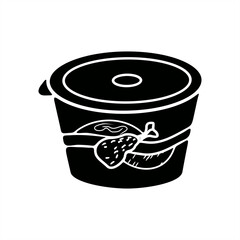 minimalist silhouette illustration of instant food in a cup for stamp sign, icon or logo