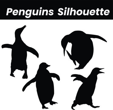 set of Various Penguin silhouette vector illustration