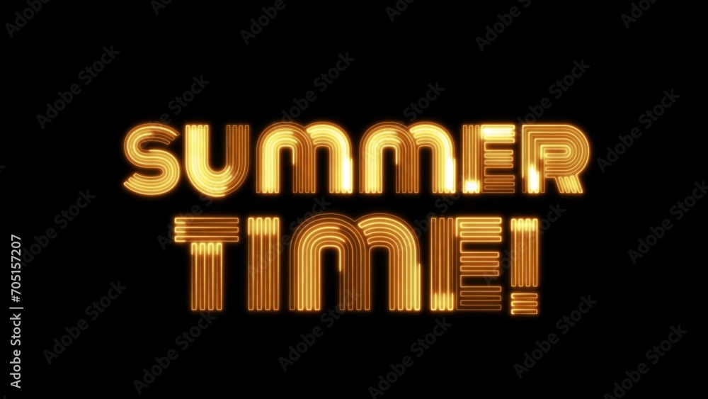 Poster summer time text font with neon light. luminous and shimmering haze inside the letters of the text s