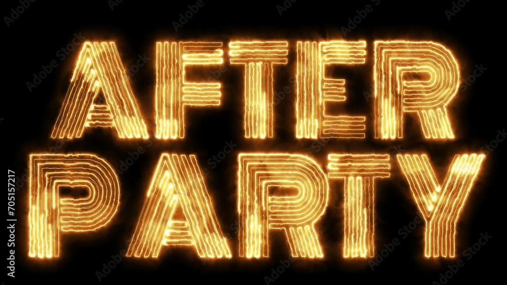 Poster after party text font with neon light. luminous and shimmering haze inside the letters of the text p