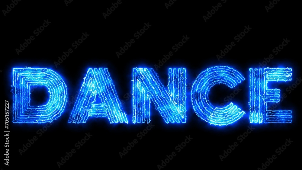 Poster dance text font with neon light. luminous and shimmering haze inside the letters of the text dance. 
