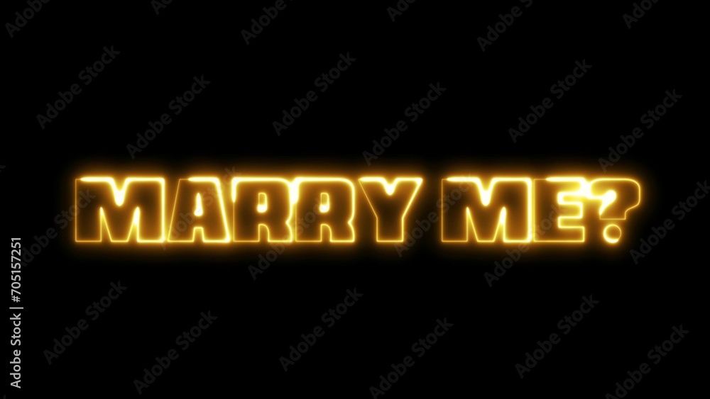 Poster marry me text font with neon light. luminous and shimmering haze inside the letters of the text marr