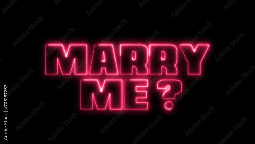 Poster marry me text font with neon light. luminous and shimmering haze inside the letters of the text marr