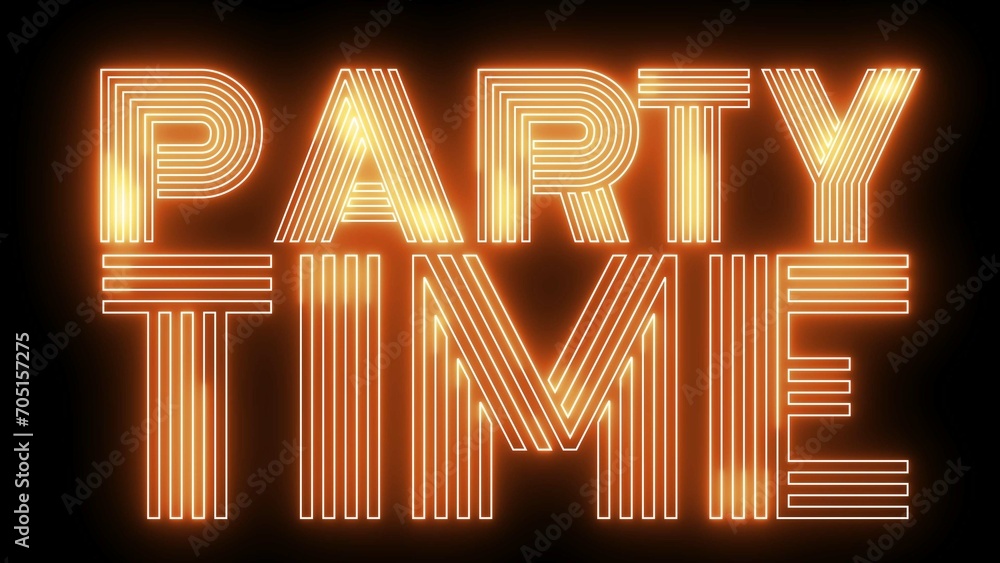 Poster party time text font with neon light. luminous and shimmering haze inside the letters of the text pa