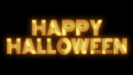 Happy Halloween text font with light. Luminous and shimmering haze inside the letters of the text Happy Halloween. 