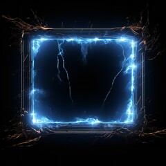 Glowing frame with lighning bolts coming out on black background Generative AI