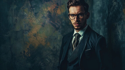 Fototapeta premium Energetic businessman a portrait of a young man in a stylish business suit that radiates energy an