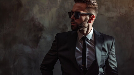 Fototapeta premium Elegant professional a stylish man in a business suit, looking elegant and professionally