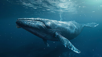 Naklejka premium In the picture, a mighty whale floating in deep waters causes admiration for its greatness and mys
