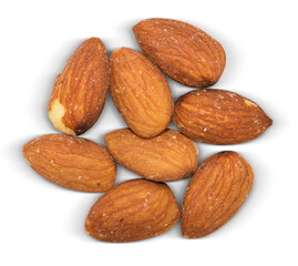 Whole Natural Almonds Isolated on White Background with Clipping Path