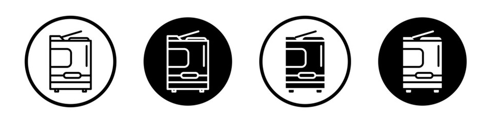 Office printer icon set. Multifunction Printing Machine vector symbol in a black filled and outlined style. Big photocopier and printer sign. - obrazy, fototapety, plakaty