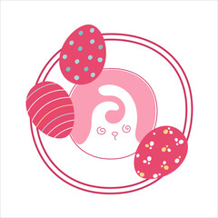 Plate. Easter eggs. Bunny. Spring colors. Minimalistic flat illustration. Vector