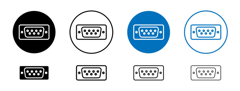 Serial Line Icon Set. Technology isolated port symbol in black and blue color.