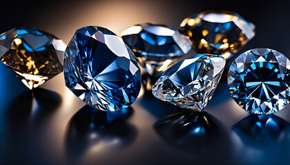 Blue diamond and white diamonds jewellery design , luxury diamonds background, sapphire gemstone, macro diamonds, Modern Jewelry - obrazy, fototapety, plakaty