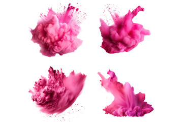 Set of pink Holi paint color powder on transparent background