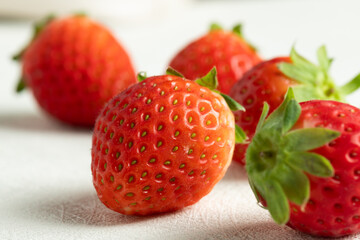 close up of strawberry on white background.