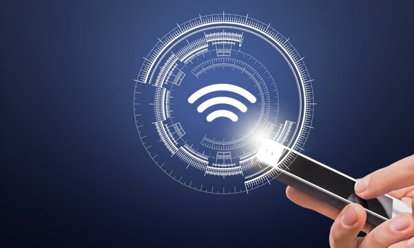 Wi-Fi internet concept. Hand using smartphone with illustration