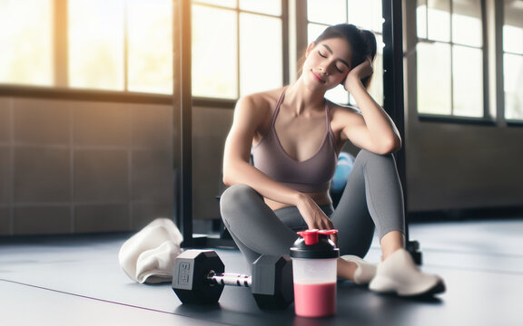 Woman in exercise clothes in the gym Health care concept, fitness