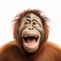 Orangutan  Portraite of Happy surprised funny Animal head peeking Pixar Style 3D render Illustration