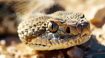 Obraz premium Desert snake reptile sunbathing and heating wallpaper background