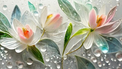 Abstract pattern of flower with water drops on wet glass