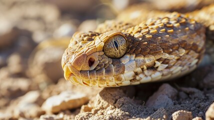 Fototapeta premium Desert snake reptile sunbathing and heating wallpaper background