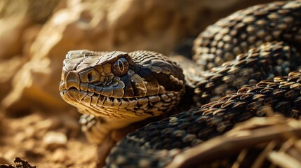 Desert snake reptile sunbathing and heating wallpaper background