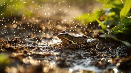 Swamp green frog animal nature wallpaper background
 - Powered by Adobe