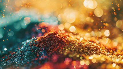 Holographic colorful shining glitter sand differen textures close up wallpaper background