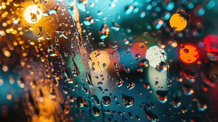 Colorful water drops splashes on window glass wallpaper background
 - obrazy, fototapety, plakaty