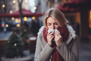 young caucasian woman with allergic rhinitis
