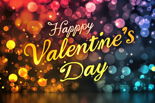 Vibrant Rainbow Radiance Connection Background With "Happy Valentine's Day" In Large Letters On A Postcard Or Card