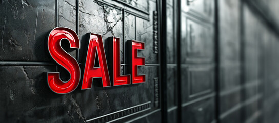 Red Sale sign 3D advertisement for discount. Mid Year Sale, Summer or winter sale banner. Dark background special offers and promotion template design.