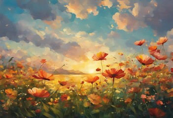 Obraz premium oil painting landscape of Flower