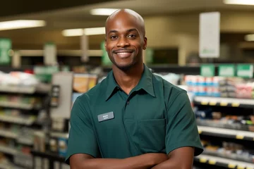 Foto op Canvas Portrait of a smiling African-American male grocery store employee © duyina1990