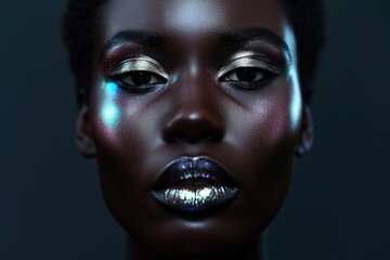 Fashion Model Stuns With Vibrant Makeup And Metallic Silver Lips