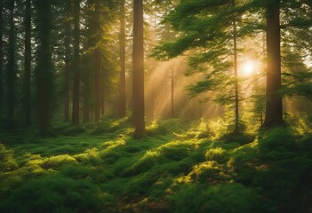 Idyllic forest at sunrise stock photoForest Nature Tree Backgrounds Green
