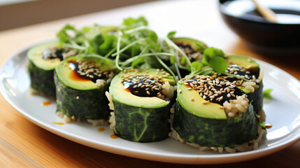healthy vegetarian sushi with kale and avocado